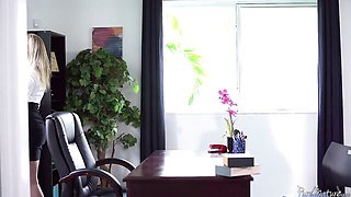 Gorgeous silicone tits blonde Cory Chase is enjoying office fuck