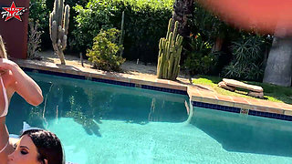 3 MILFs - 1 BBC. Spontaneous Blowjob in the Pool