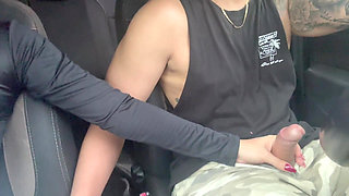 Petite Student Gives Handjob in the Car and Makes Him Cum