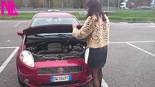 Sexy Speedy Driving in Patent Black Pumps and Seamed Black Pantyhose