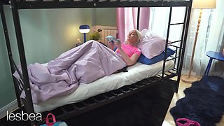 Lesbea small blondie Lovita Fate romantic lezzie sex masturbating and tribbing orgasms with Lady Dee