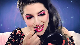 Pink Lipstick on Plexiglass Asmr