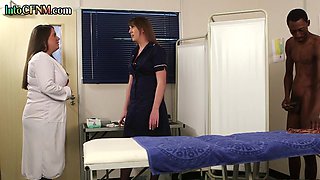 CFNM IR nurses blowing black penis in hospital 3some sex