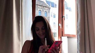 Brunette lesbian teens play in the kitchen