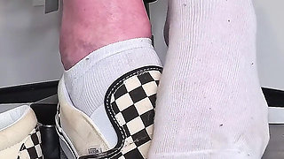 Sneaky Office Foot Tease in Checkerboard Vans - Toe-only Strip & Intense Barefoot Play POV