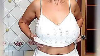 Hot Housewife Lukerya Masturbates on a Washing Machine, Russian MILF Solo, Teases in White Shorts