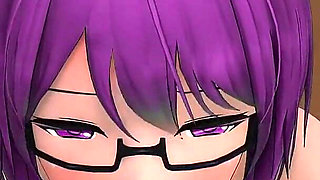 Kagura Suzu Oral Blowjob Facial Eyaculation Glasses Girl Hentai Mmd 3D Purple Hair Color Edit Smixix