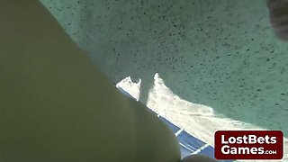 Amateur Lesbian Strip Game - Fingering Teen Cuties in Pool Threesome
