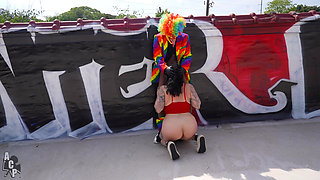 Married Slut Gets Fucked in Public by Gibby the Clown