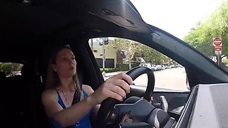 Solo blondie uses hitachi in public car