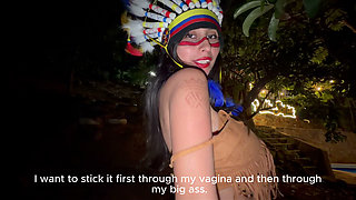 Horny Colombian with Huge Tits Plays with Her Pussy and Rides on a Big Cock in the Middle of the Forest - Jenifer Play