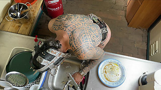 Predicament - Endurance - Chastity Slave Punished with Nipple Torment While Washing Dishes - Extreme Femdom Session (236)