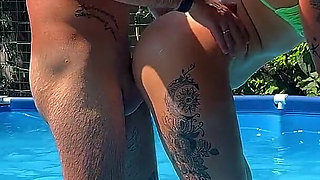 Amateur Italian Girl Gets Fucked Well in the Pool and Cum on Red Ass