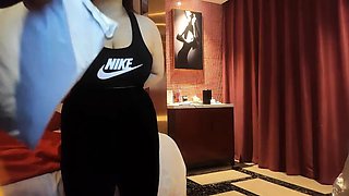 Cute amateur asian web cam girl playing with her toy