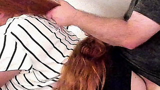 Teacher Lets Her Long Red Hair Down for Rough Hair Pulling Fuck Bent Over Desk
