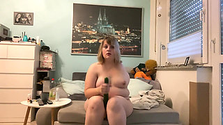 Fucking my little pussy with an big cucumber