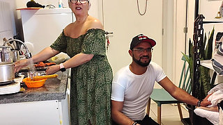 87-year-old Grandma in Her Kitchen and Her Perverted Grandson Looking Under Her Dress