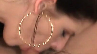 Brunette babe bends over to take this long cock from the back while dude giving blowy