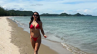Beauty Chill and Sunbaths in Red Sexy Bikini