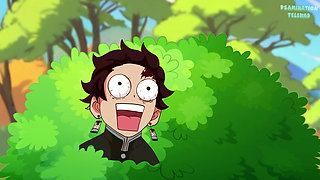 Kanroji Mitsuri in boat and fucked by a plunger with a dildo (Tanjiro and Zenitsu are watching this) Demon Slayer hentai anime