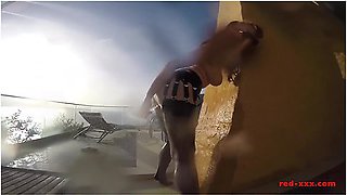 Sexy Mature Red Xxx Masturbates Outside By The Pool