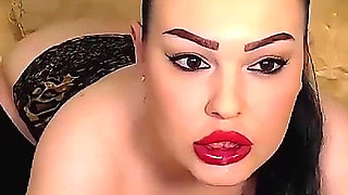 Cock Hungry Whore on Cam Sucks Dildo Fast with Red Lipstick