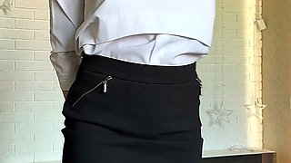 Ballgagged Secretary Walks Around & Squats for You