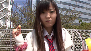 Japanese schoolgirl Ryo Asaka caresses herself in the shower