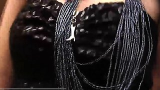 Slim ladyboy in black and white bikini masturbates solo in