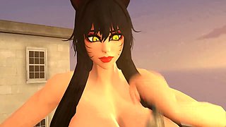 Voluptuous giantess Ahri indulges in her giant fantasies with tiny men