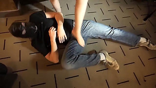 Gold Babe Kicks and Dominates Captured Thief Hard