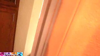 Step-mom Erin gets ready for bed, unaware stepson is watching and jerking off until she catches him and allows it in