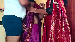 Sisters enjoying threesome romance in bed with neighbour batchelor men