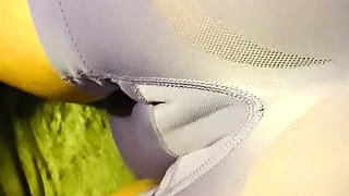 Perfect Cameltoe in Tight Purple Yoga Shorts