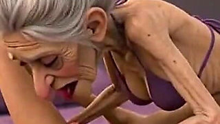 Extremely Skinny Old Woman Licks a Skinny Young Woman's Pussy