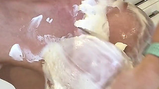 Black swimsuit messy nude yoghurt fetish lick it