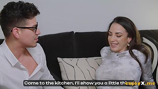 Busty Spanish Bombshell Erotic Medusa Seduces Jason Carrera in Steamy Kitchen Pounding Session with Explosive