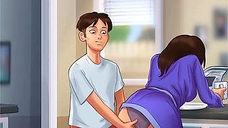 Summertime saga: stepson fingers his stepmom's pussy in the kitchen ep 179