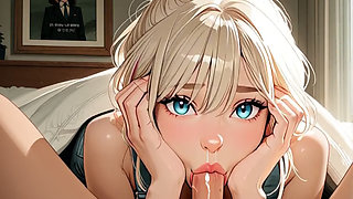 Her favorite pastime is sucking her stepbrother's small cock (AI-generated).