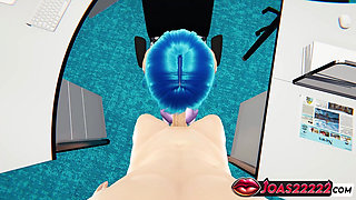 Office Slut Elisa in 3D Animation - Handjob Stroking for Big Dick, Sloppy Blowjob with Moans and Footjob Fetish
