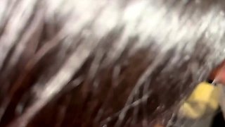Pink labia close up of naive brunette