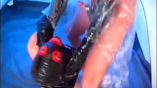 Latex masked chick anally fucked from her naughty fucker