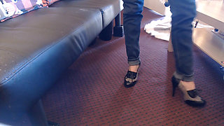 Oxford toe high heel tweed double cross