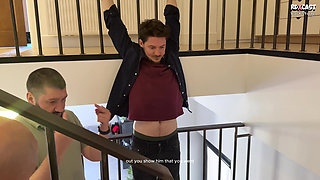 Backstage! Wait Outside While We Fuck Your Girlfriend! Cuckold Gets Kicked Out so Tough Men Can DP His Slut!