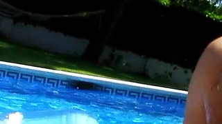 Ebony teen Samantha fucked outdoor by the pool by stranger guys