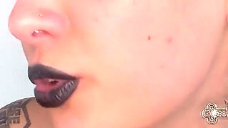Lipstick Kisses and Blowjob Red Black Lips Deepthroat Sloppy