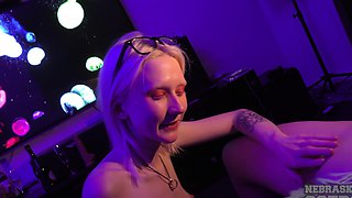 Curious amateurs swap spicy secrets with glasses on, natural boobs out