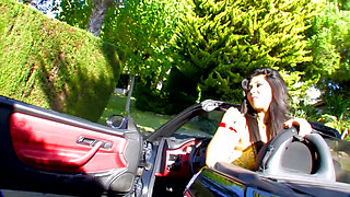 hot latina posing horny in front of my car, after that i just had to fuck her