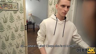 Debt4k. women hubby permits debt collector to taste her narrow crevasses