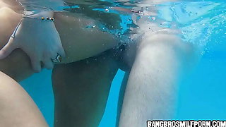 Big tits MILF fucked hard in the pool - hot blonde sex